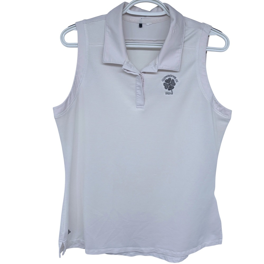 Adidas Sleeveless Golf Polo‎ Shirt Large Women's White Textured Clovernook CC